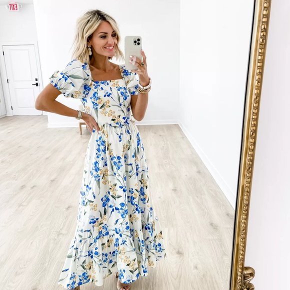 express Dresses & Skirts - new EXPRESS (GONE VIRAL!!) puff sleeve floral maxi dress l large
